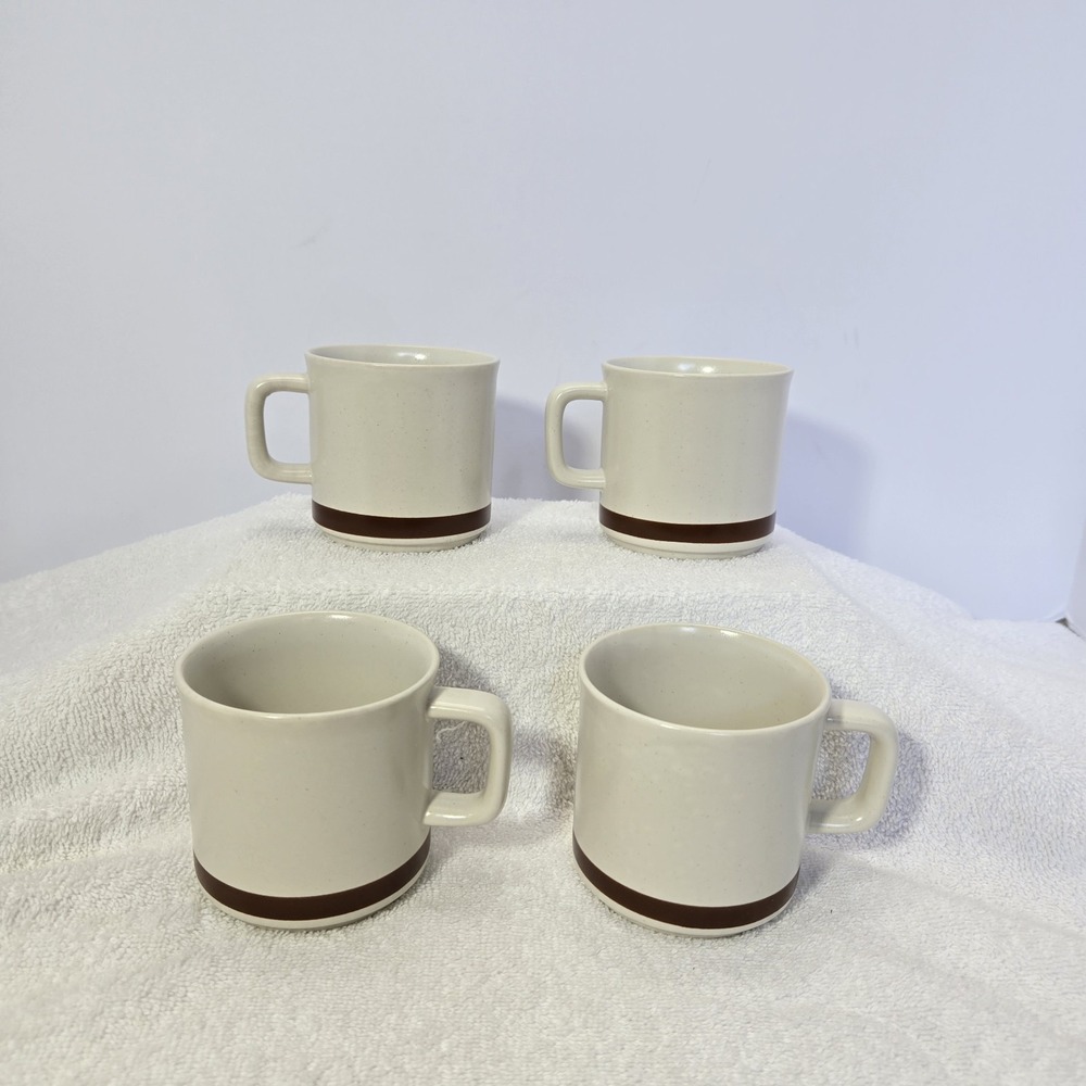 Vtg Woodhaven Collection Japan Stoneware 3" Coffee Cup Set Of 4 Brown Stripe